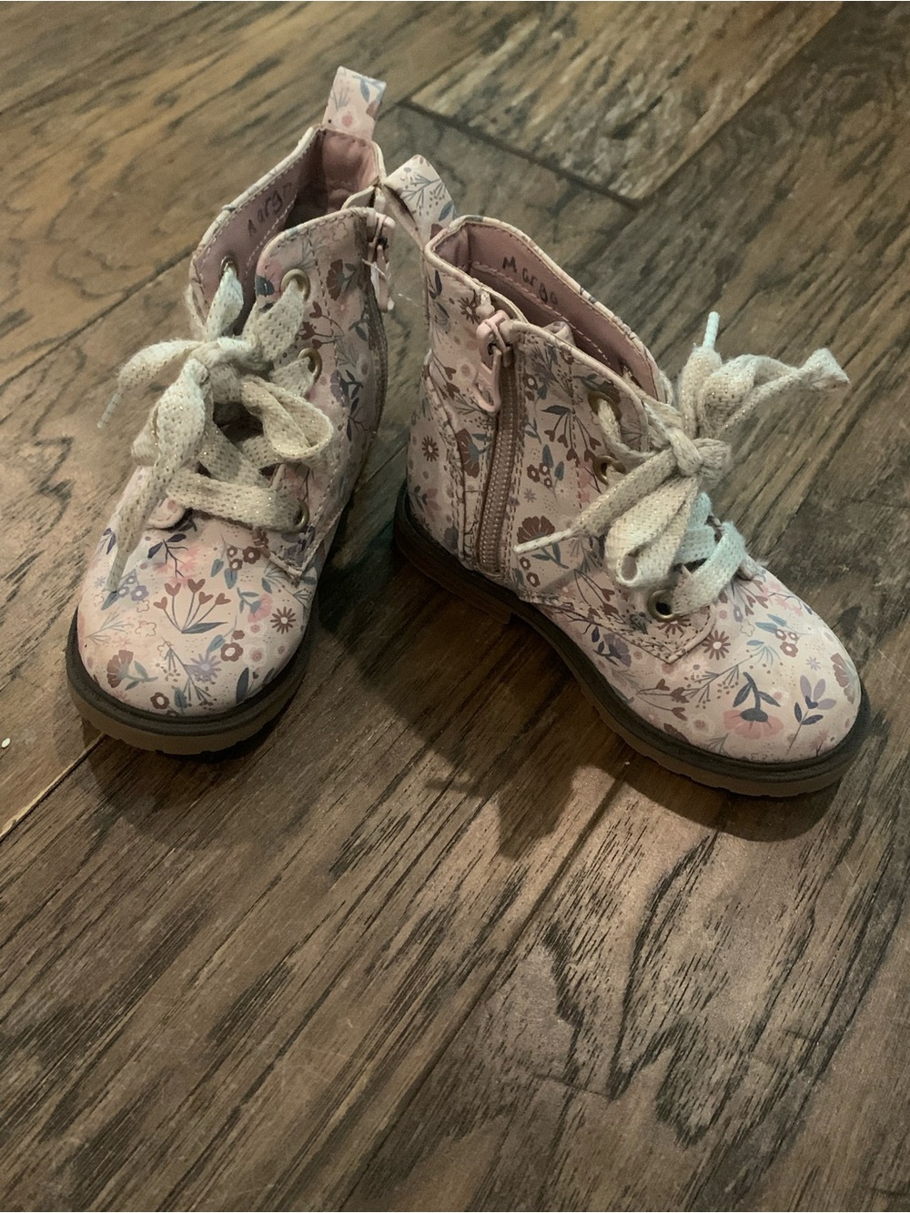 Cat & Jack Pink Floral Girls' Faux Lace-Up Ankle Boots